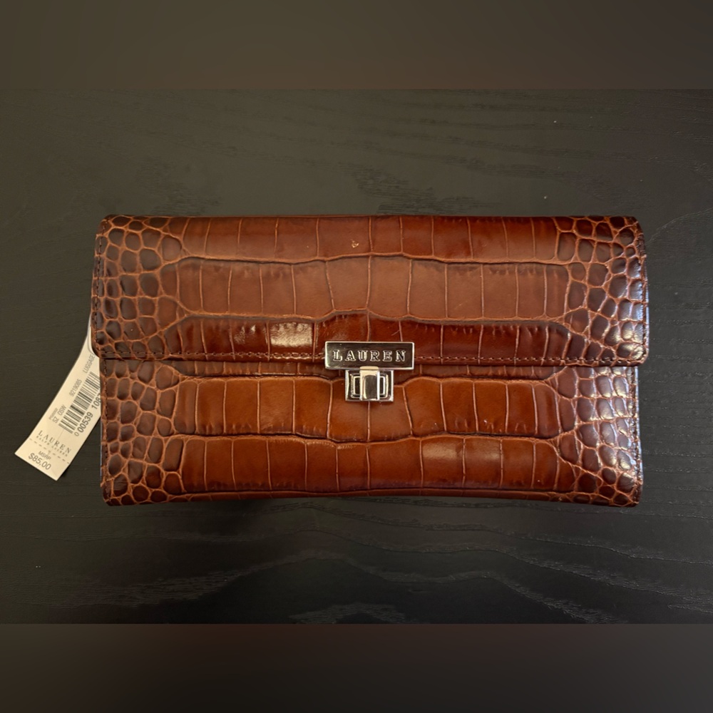 SOLD Vintage Lauren Ralph Lauren brown crocodile embossed luggage wallet